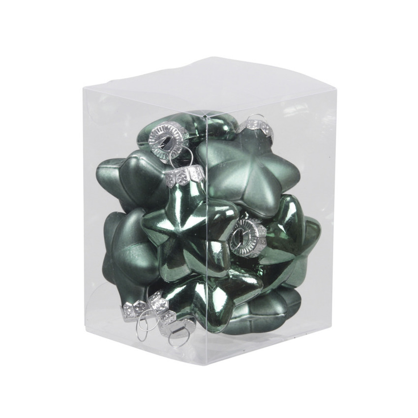 Kerstornamenten - sterren - 12x st - emerald groen - 4 cm - glas - mat/glans - kerstversiering -