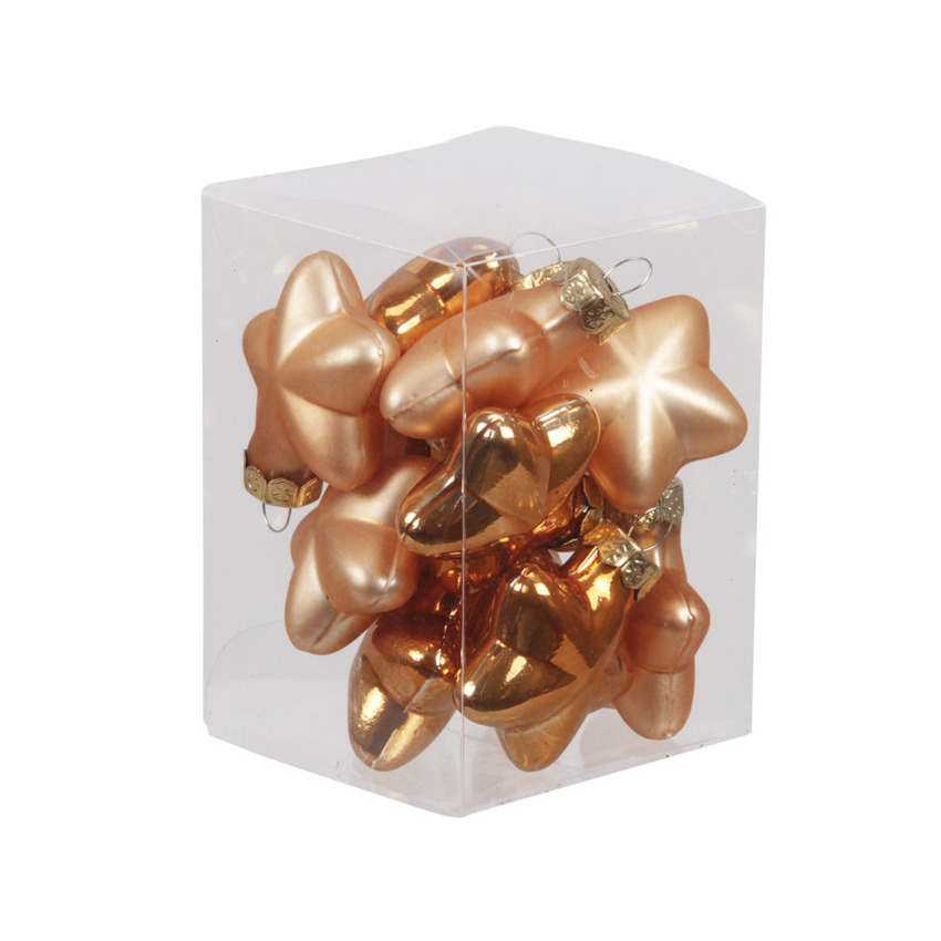 Kerstornamenten - sterren - 12x st - autumn sunset oranje - 4 cm - glas - mat/glans - kerstversierin -