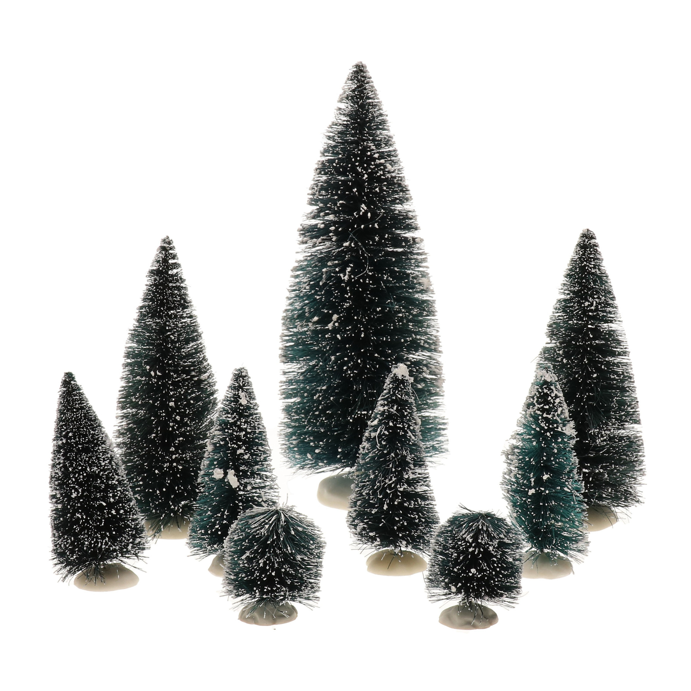 9x stuks kerstdorp onderdelen miniatuur boompjes groen 6 tot 20 cm -