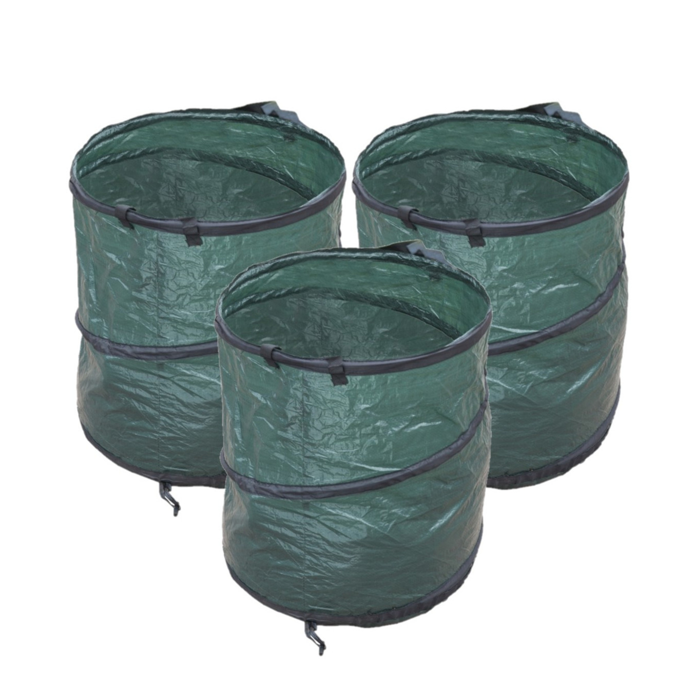 3x stuks groene tuinafvalzakken opvouwbaar 90 liter -
