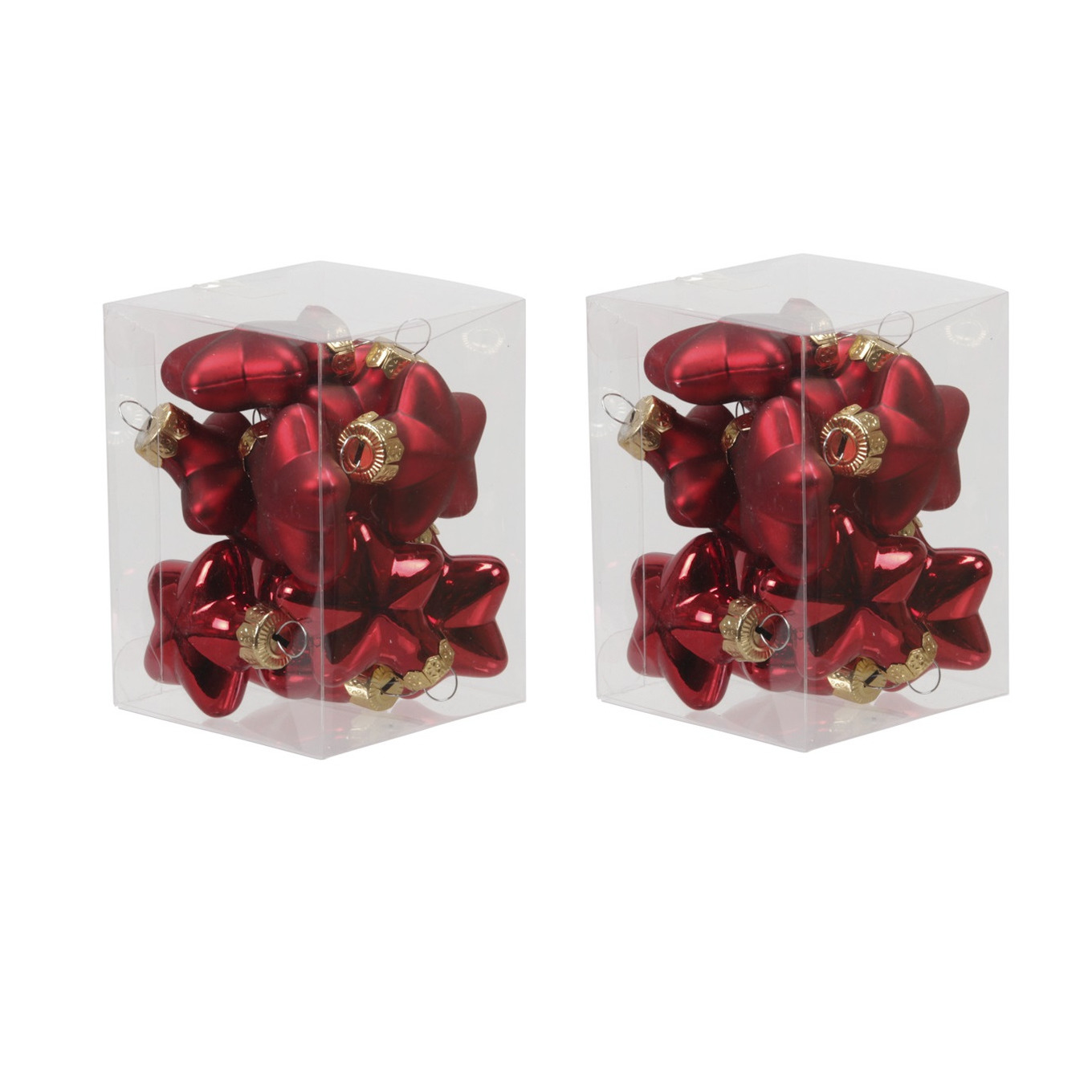 24x stuks glazen sterren kersthangers rood 4 cm mat/glans -
