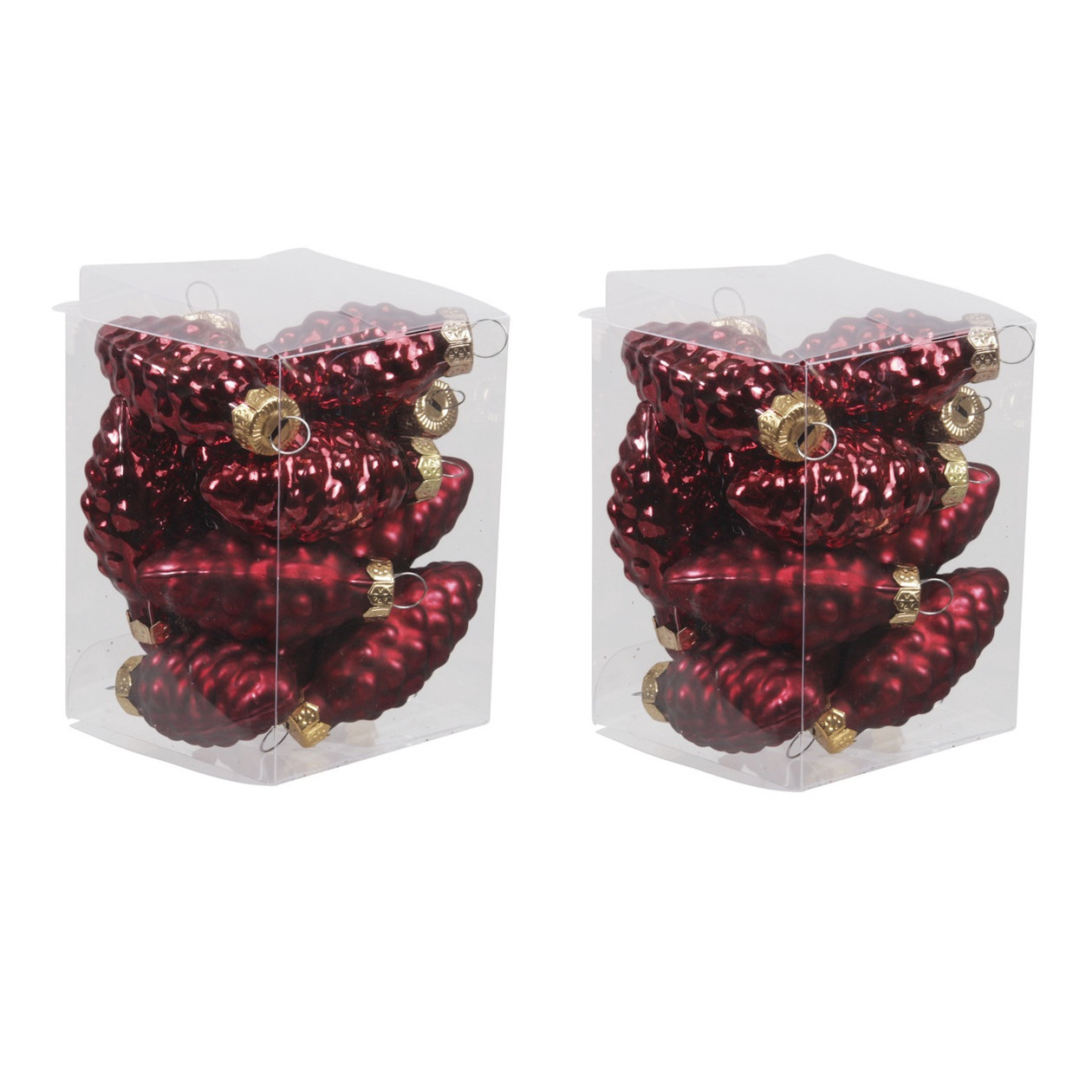 24x stuks glazen dennenappels kersthangers donkerrood 6 cm mat/glans -