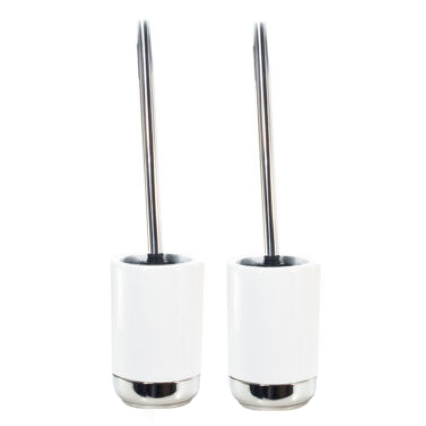 2x stuks toiletborstels wit/zilver met houder keramiek 42 cm -