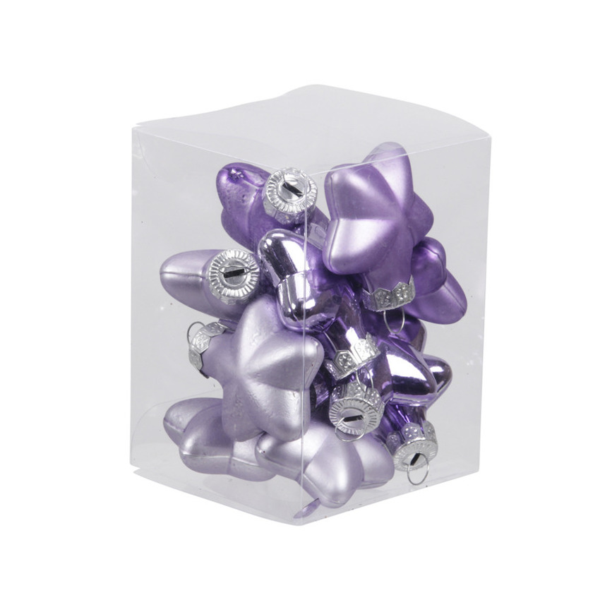 Kerstornamenten - sterren - 12x st - amethyst paars - 4 cm - glas - mat/glans - kerstversiering -