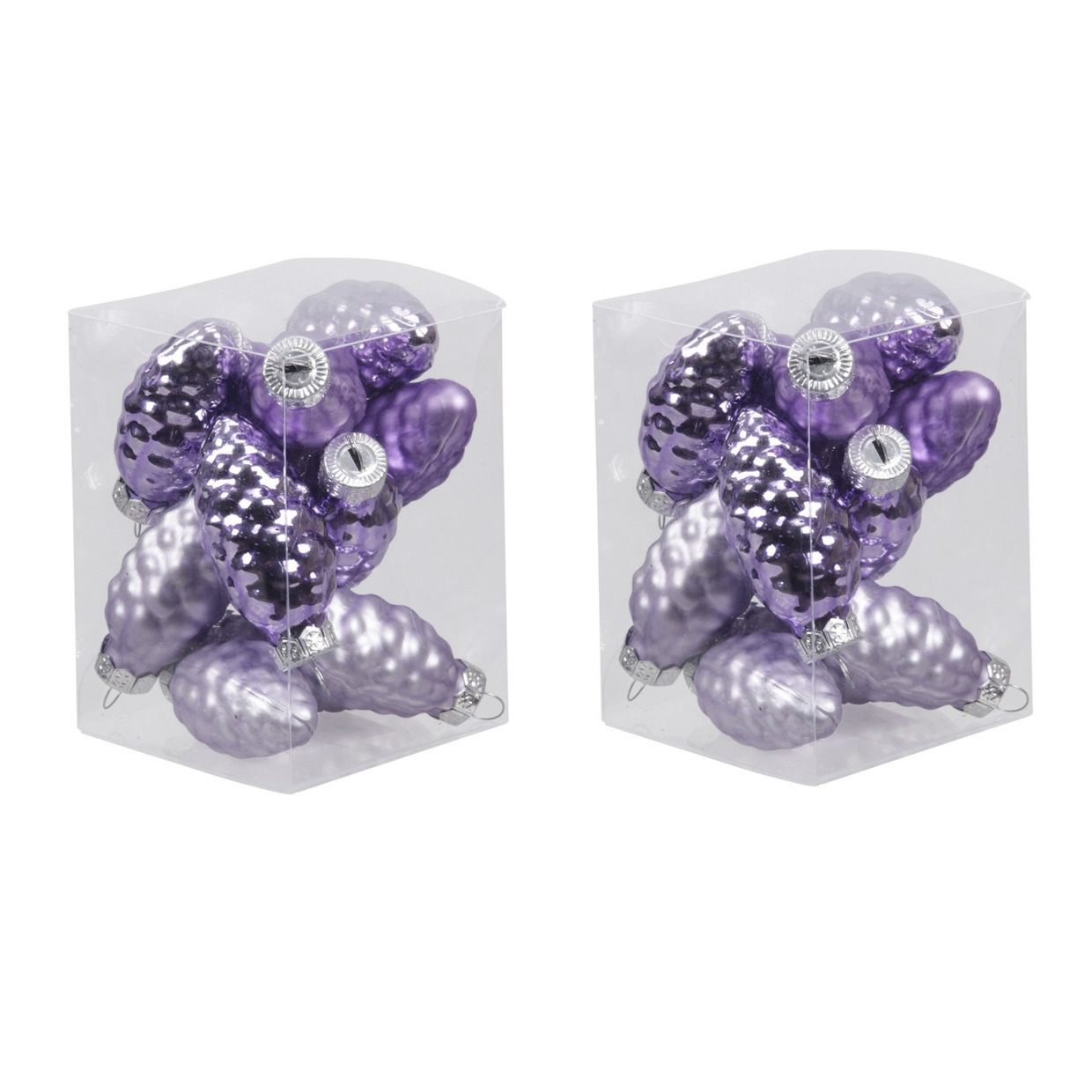 24x stuks glazen dennenappels kersthangers amethyst paars 6 cm mat/glans -