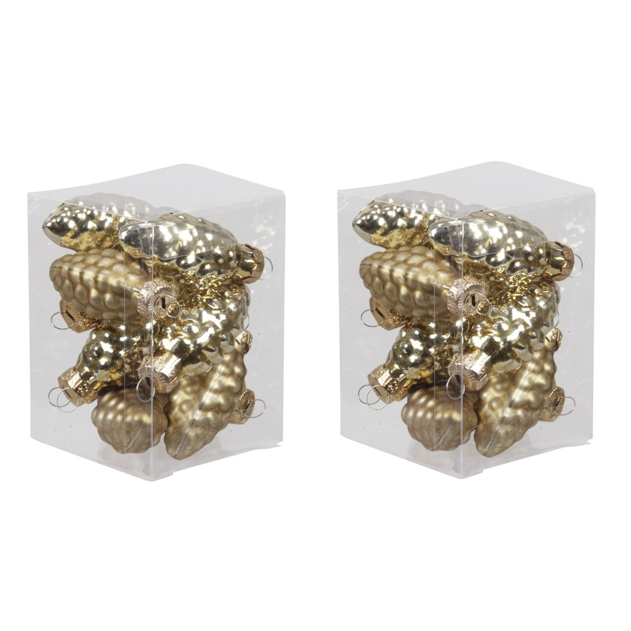 24x stuks glazen dennenappels kersthangers goud 6 cm mat/glans -