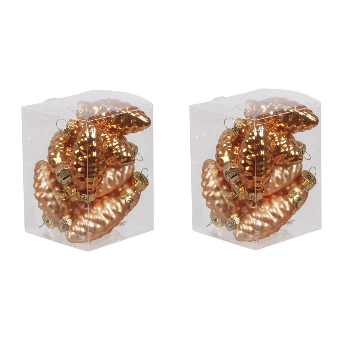 24x stuks glazen dennenappels kersthangers oranje (autumn sunset) 6 cm mat/glans -