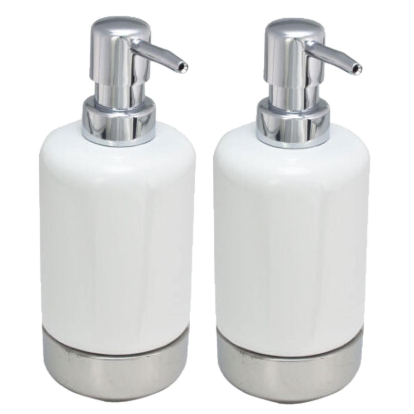 2x stuks zeeppompjes/zeepdispensers wit/zilver keramiek 300 ml -