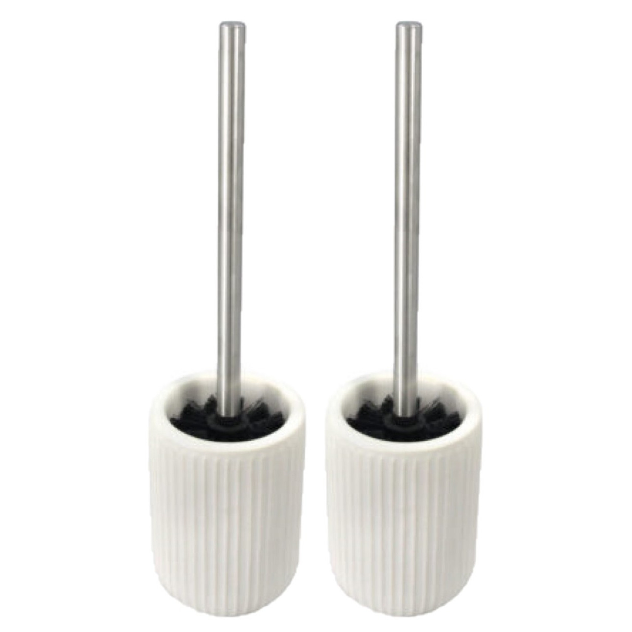 2x stuks toiletborstels wit ribbel met houder keramiek 40 cm -