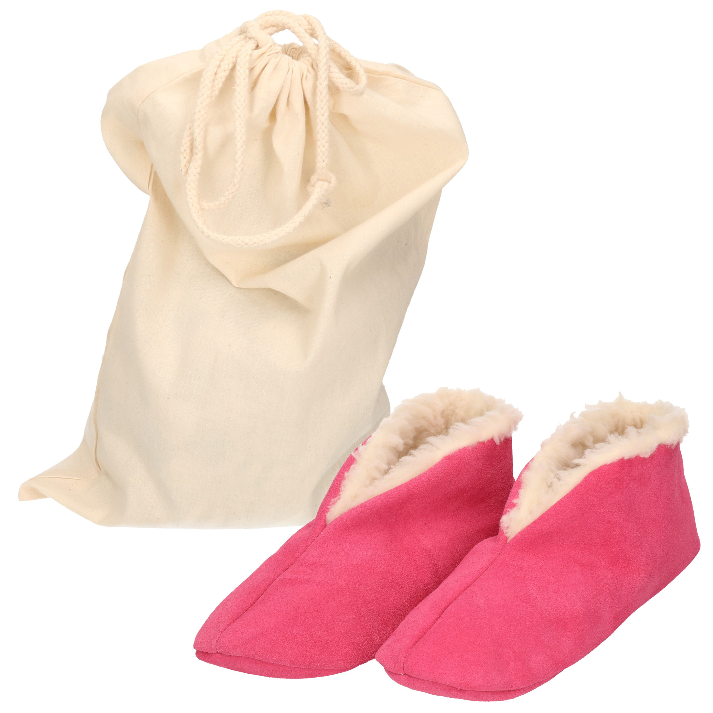 Roze Spaanse kinder sloffen/pantoffels van echt leer/suede maat 30 met opbergzak 30 -