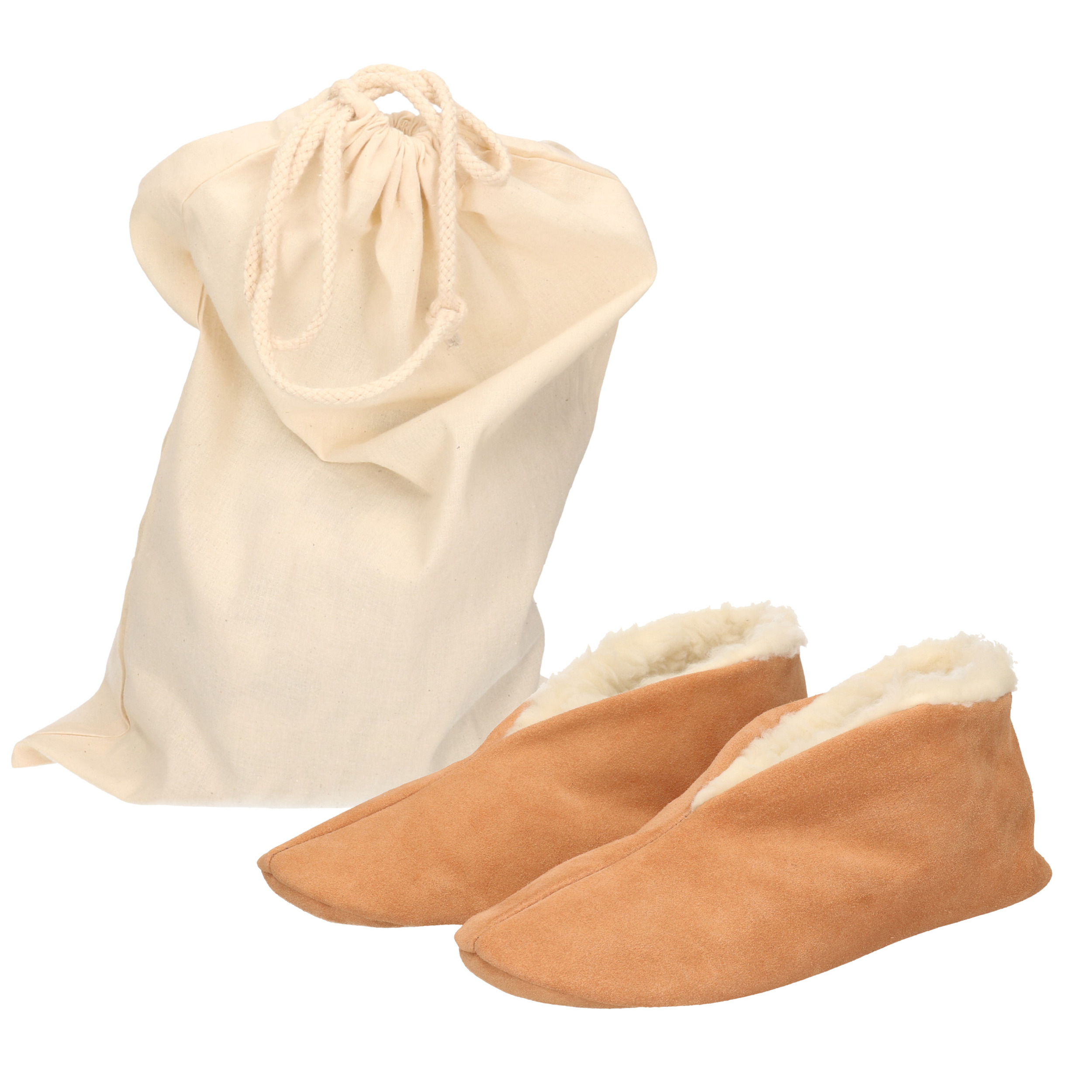 Beige Spaanse kinder sloffen/pantoffels van echt leer/suede maat 24 met opbergzak 24 -
