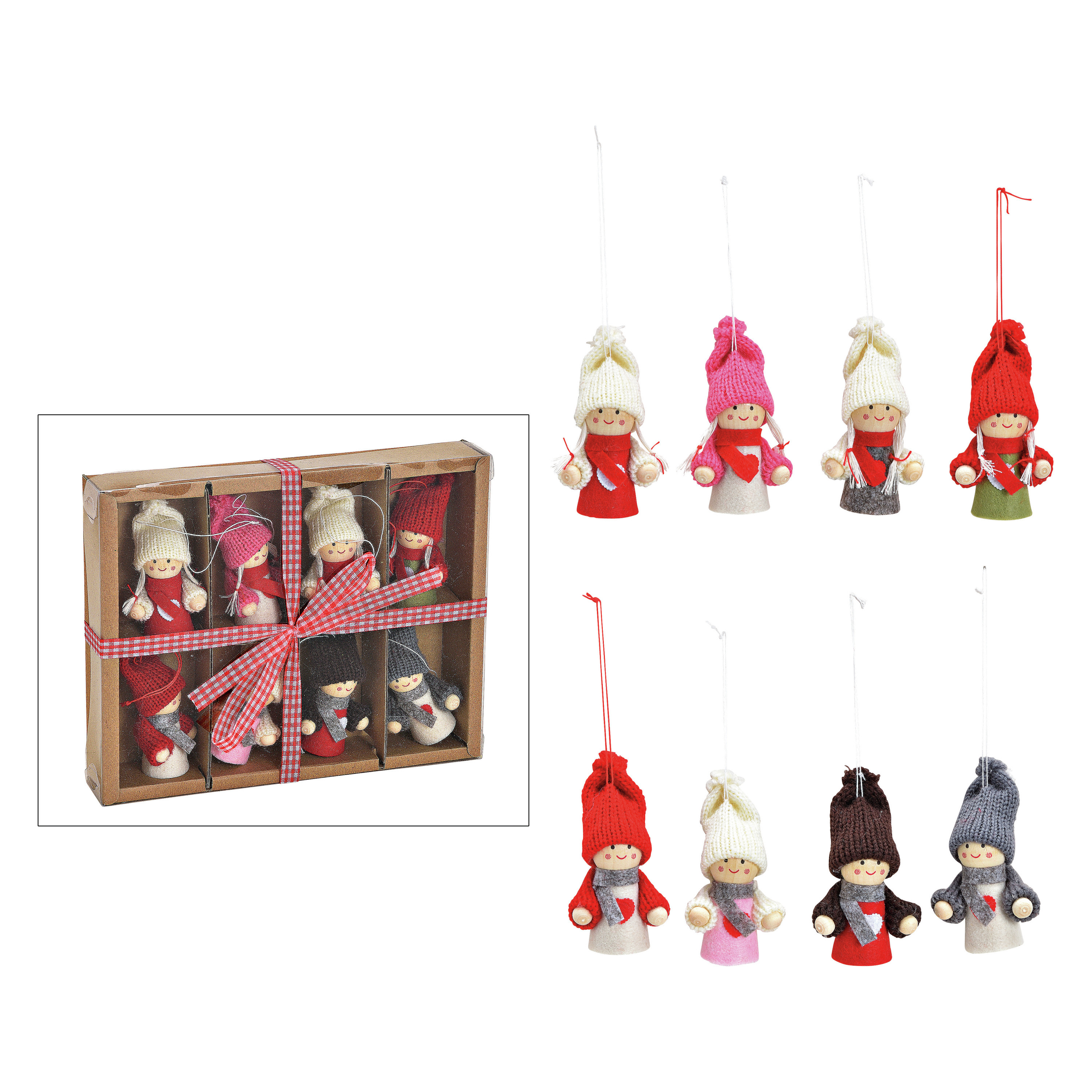 Kersthangers - 8x - poppetjes - 4 x 7 x 3 cm - kerstversiering -