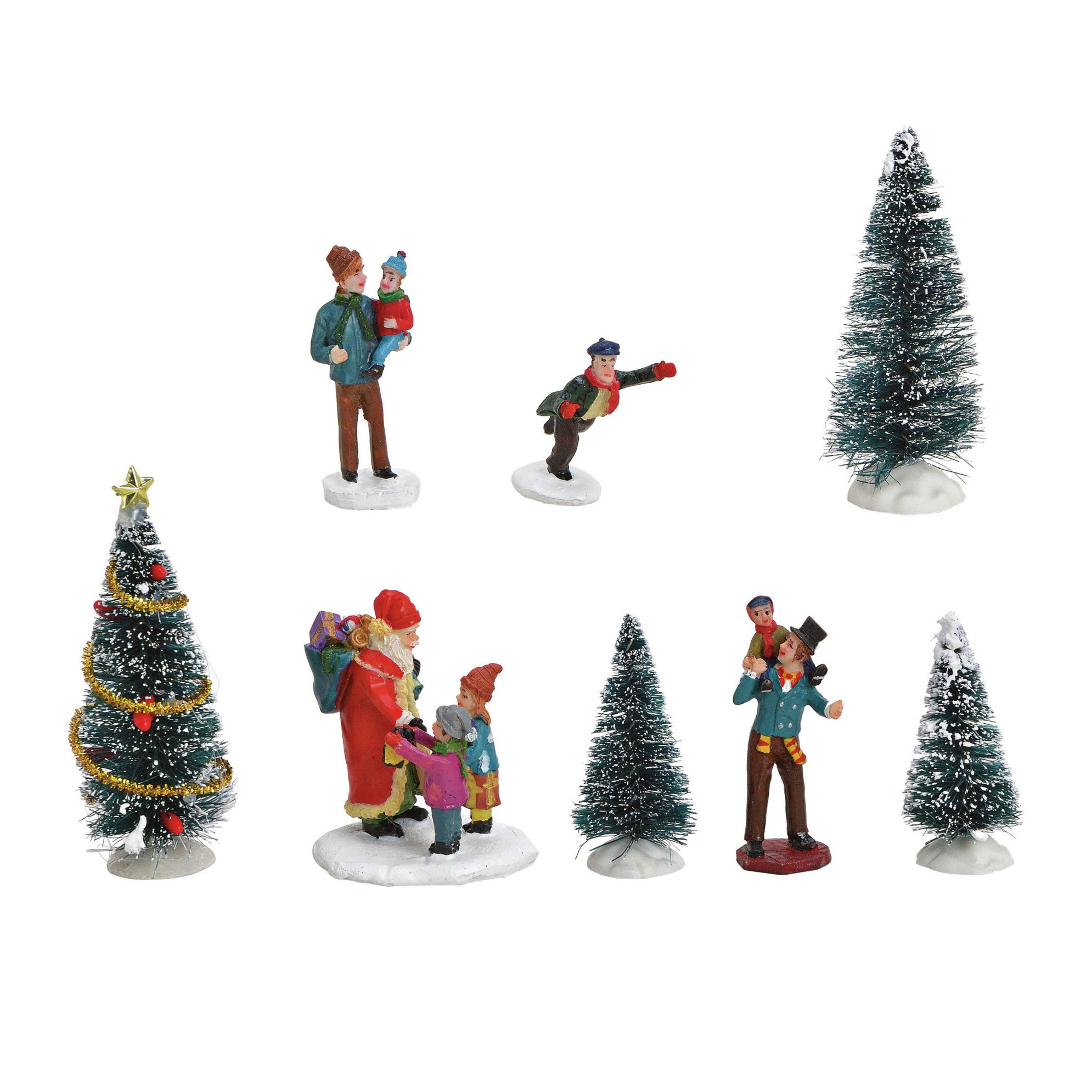 8x stuks kerstdorp accessoires figuurtjes/poppetjes en kerstboompje -