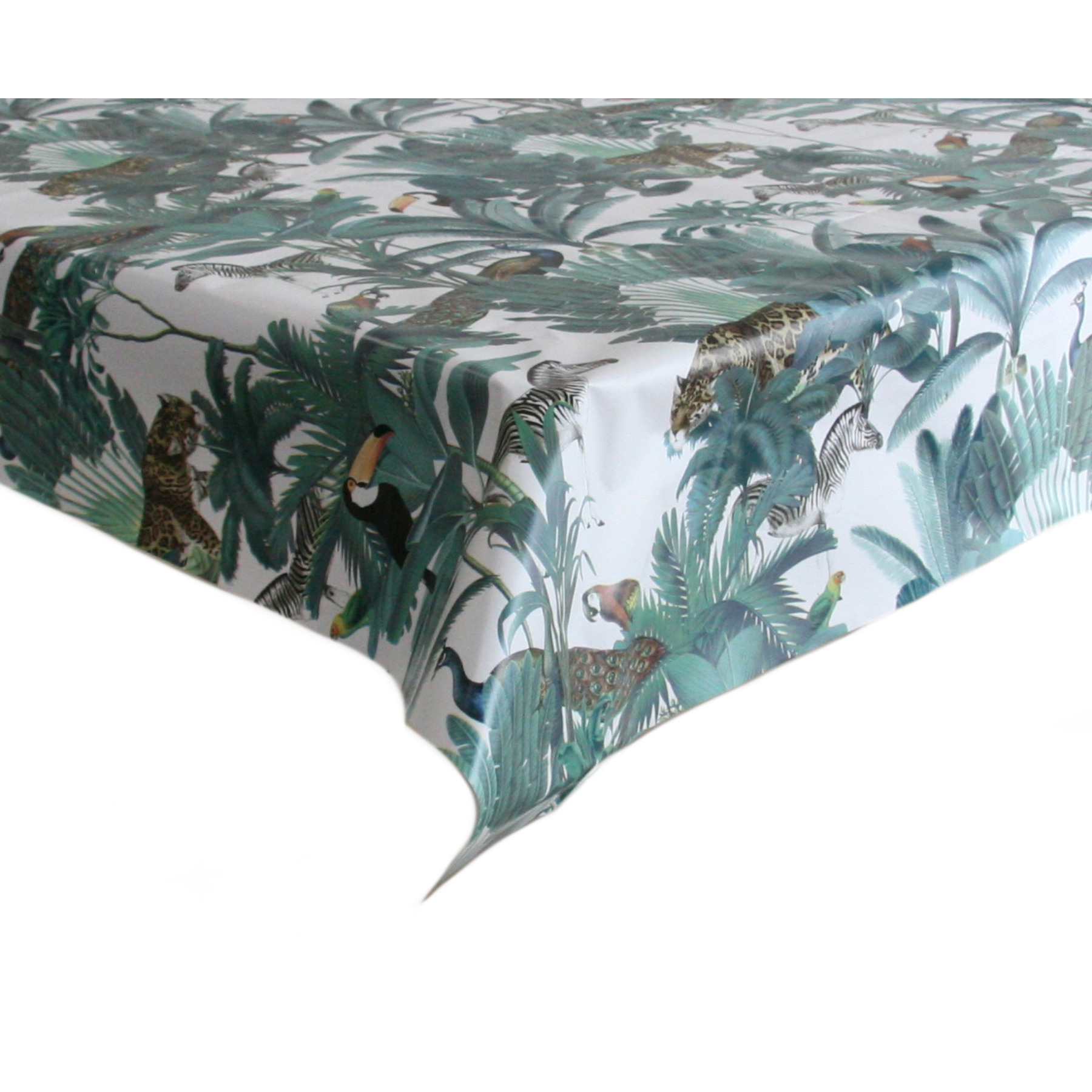 Tafelzeil/tafelkleed jungle print met bladeren en dieren 140 x 180 cm -