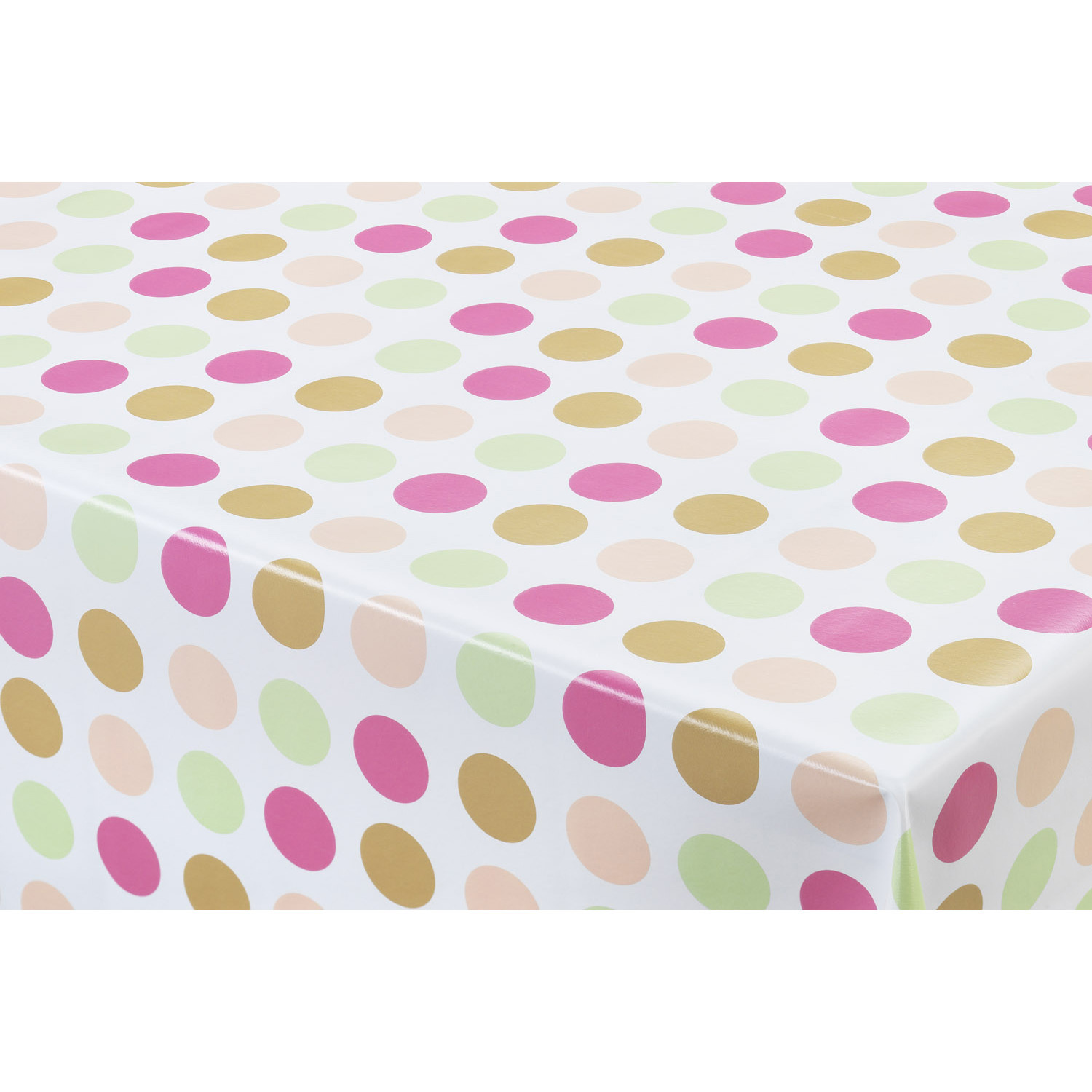 Tafelzeil/tafelkleed wit met pastel gekleurde stippen 140 x 300 cm -