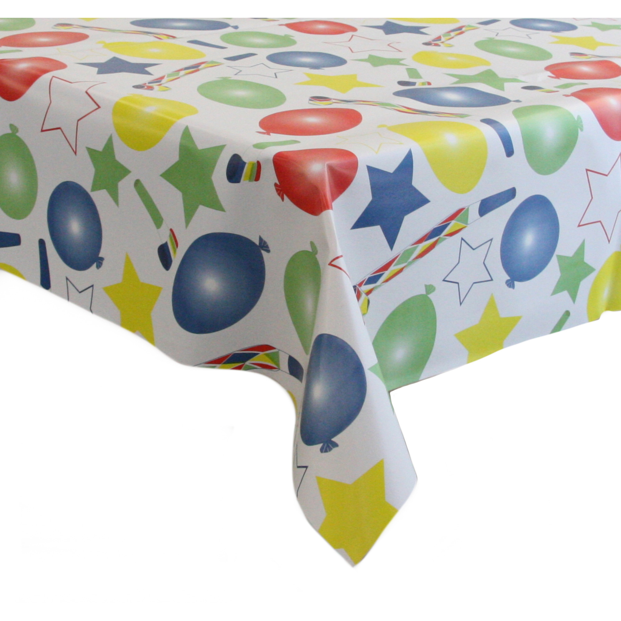 Tafelzeil/tafelkleed wit met feest print 140 x 300 cm -