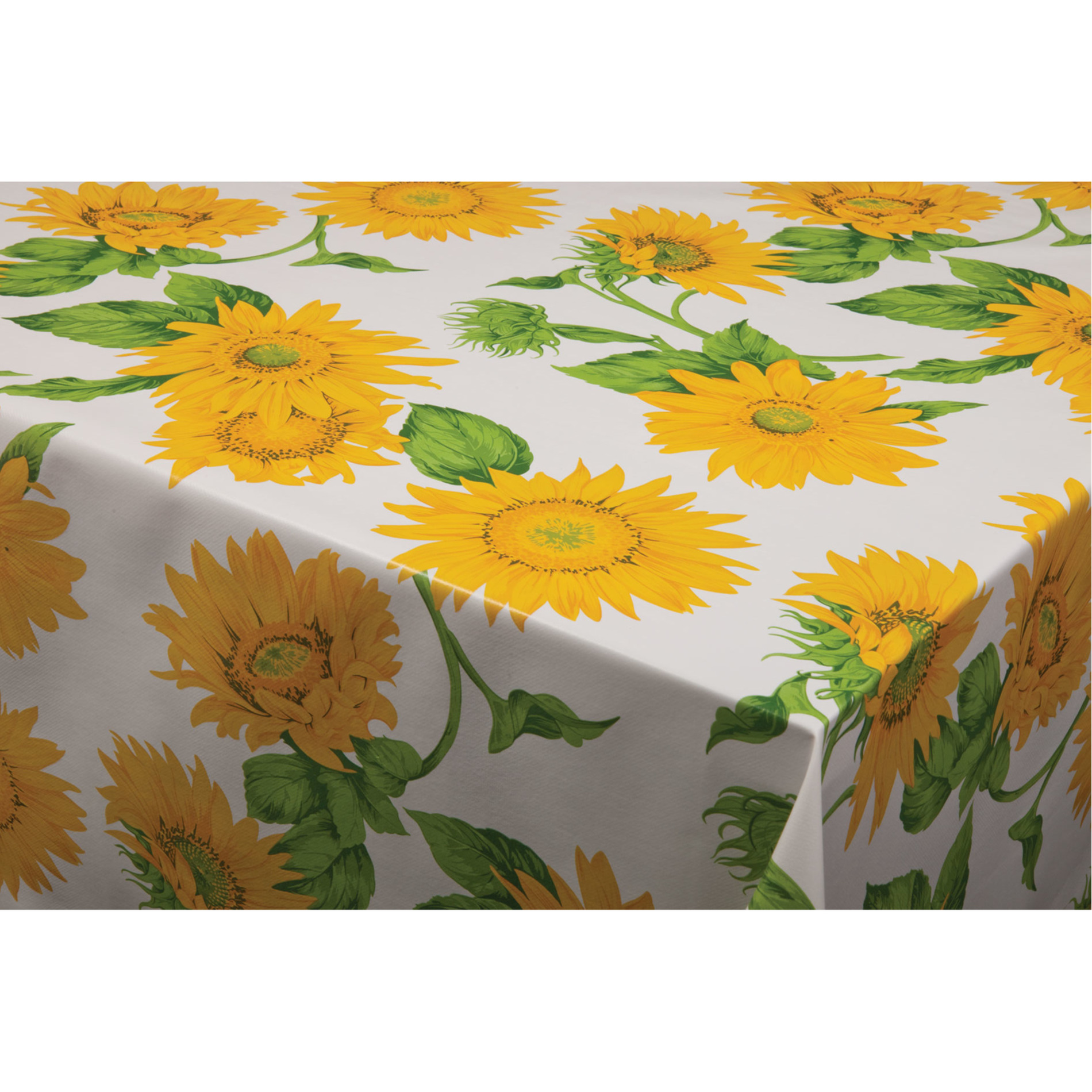 Tafelzeil/tafelkleed wit met zonnebloemen print 140 x 180 cm -