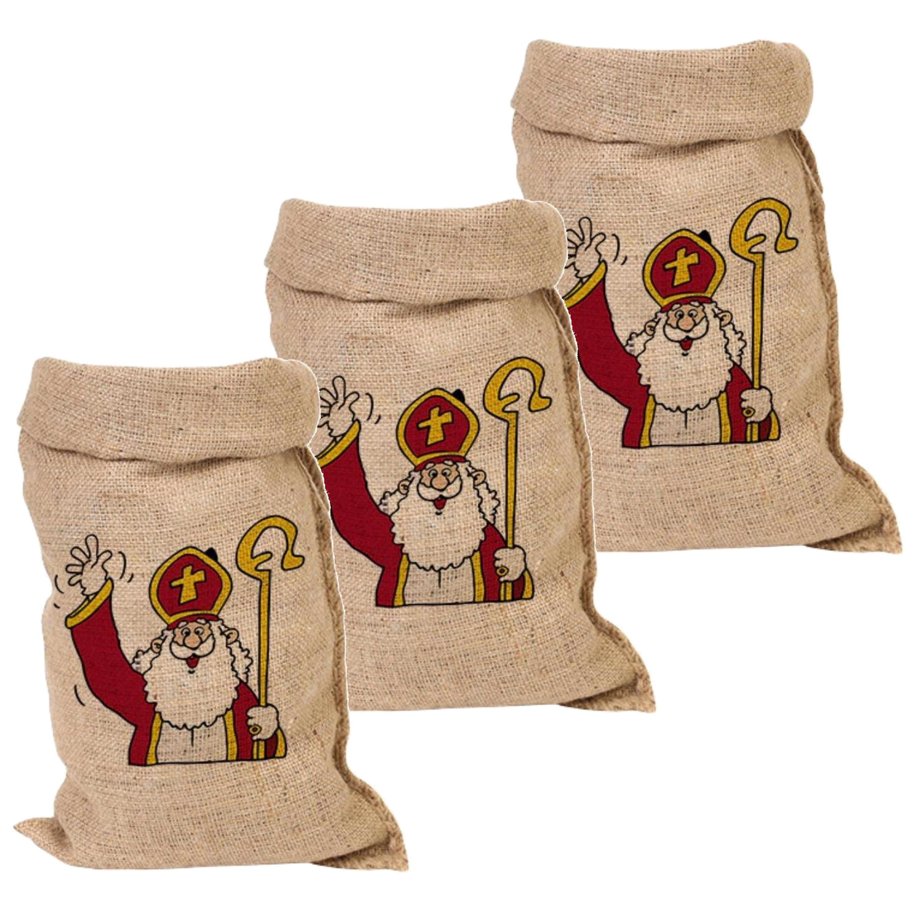Jute Sinterklaas cadeau zak groot - Pakket van 6x stuks - 50 x 80 cm - Sint feestartikelen jute kado -