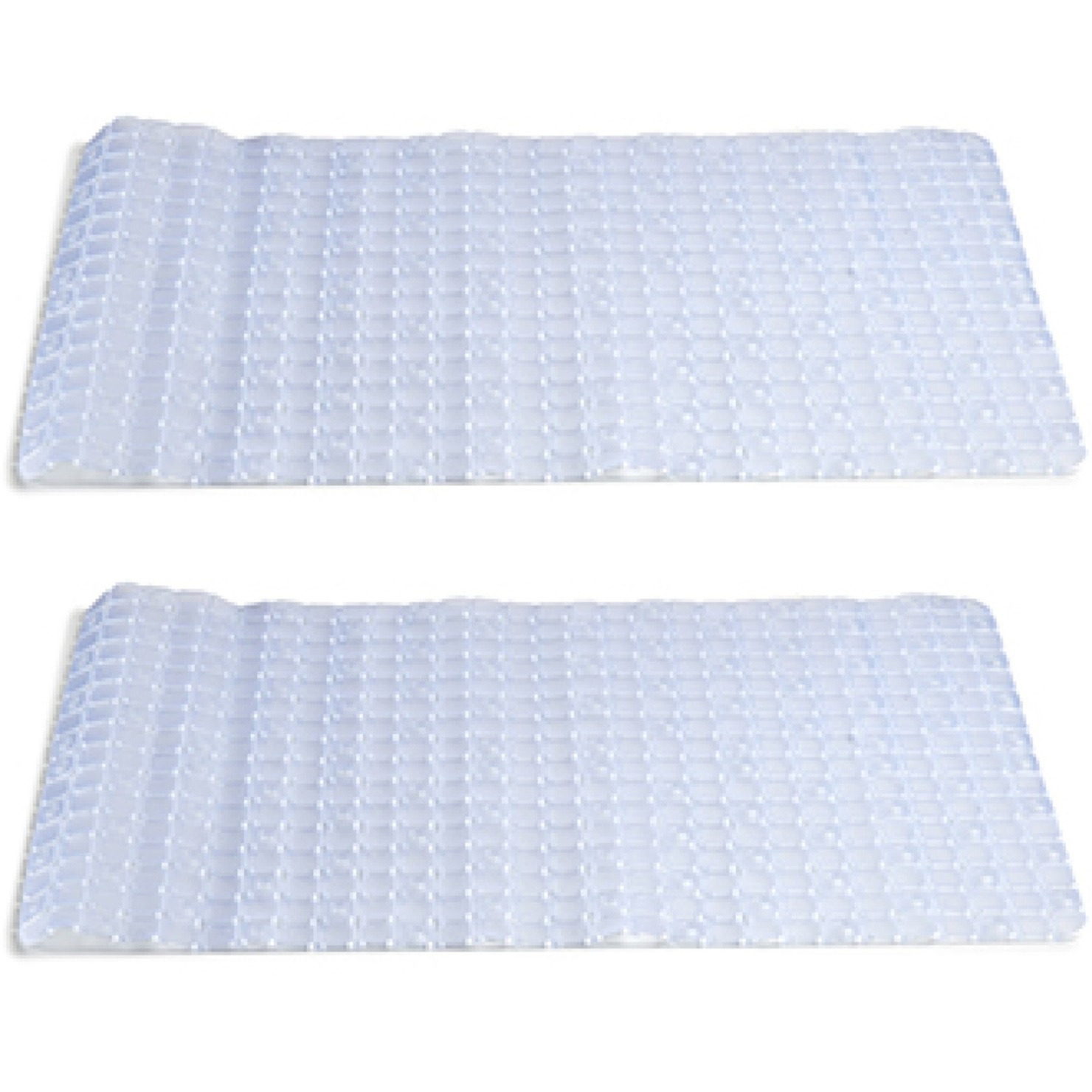 2x stuks badmatten/douchematten anti-slip transparant vierkant patroon 69 x 39 cm -