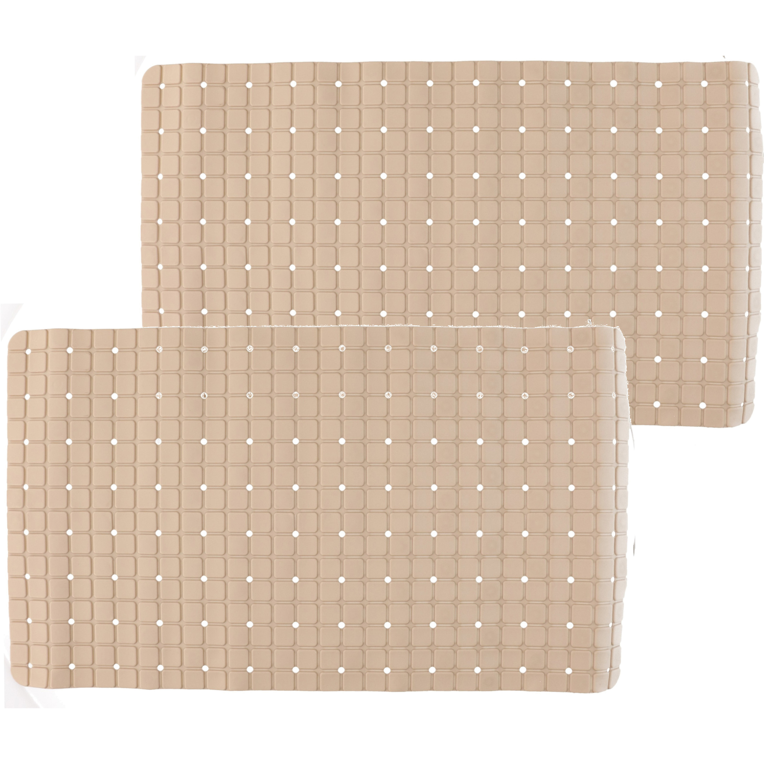 2x stuks badmatten/douchematten anti-slip beige vierkant patroon 69 x 39 cm -