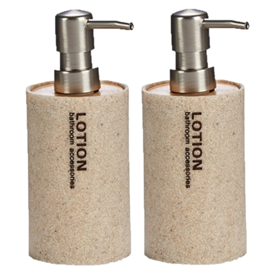 2x stuks zeeppompjes/zeepdispensers beige kunststof 350 ml -