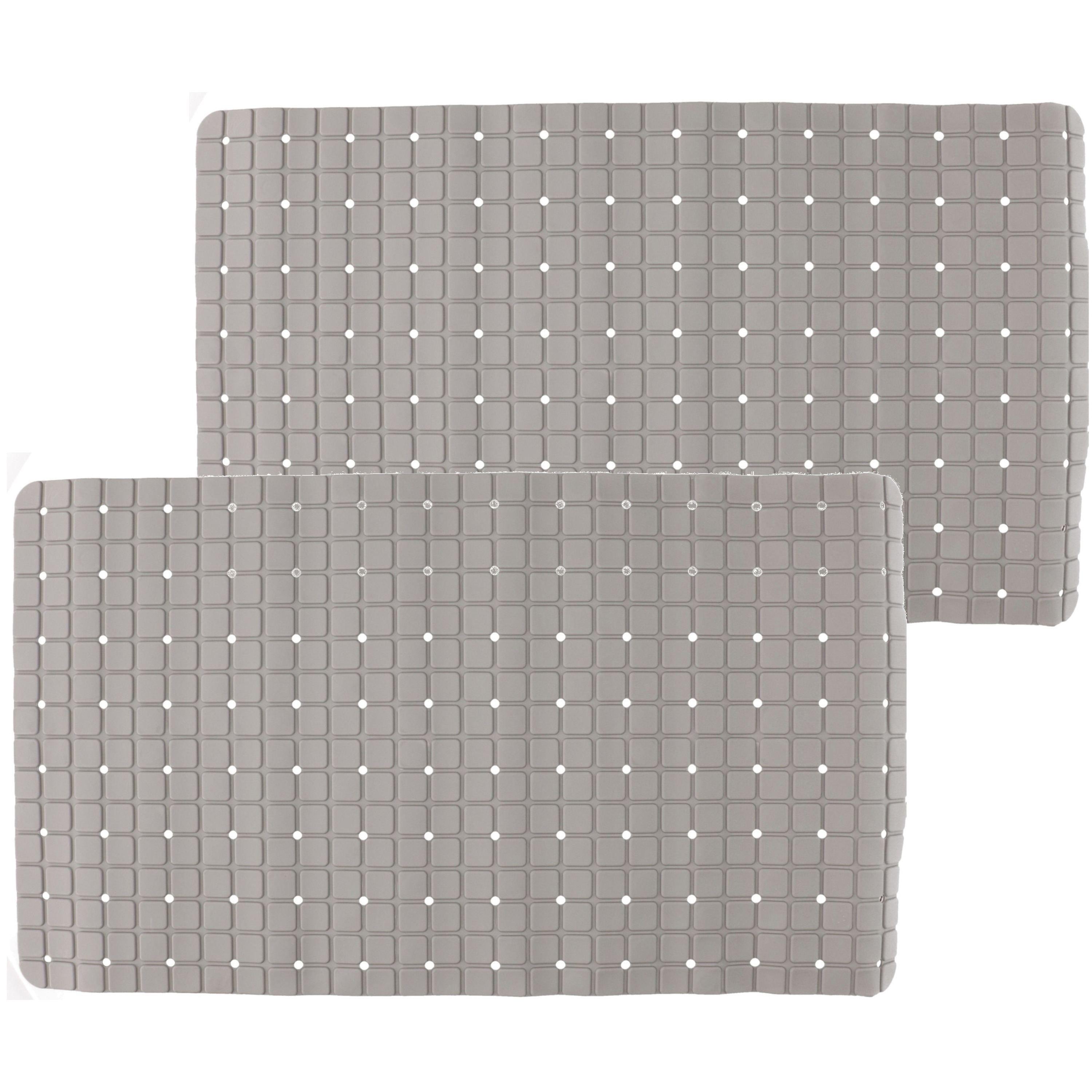 2x stuks badmatten/douchematten anti-slip grijs vierkant patroon 69 x 39 cm -