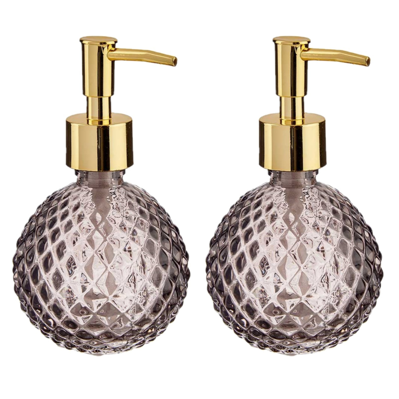 2x stuks zeeppompjes/zeepdispensers rose goud rond glas 200 ml -