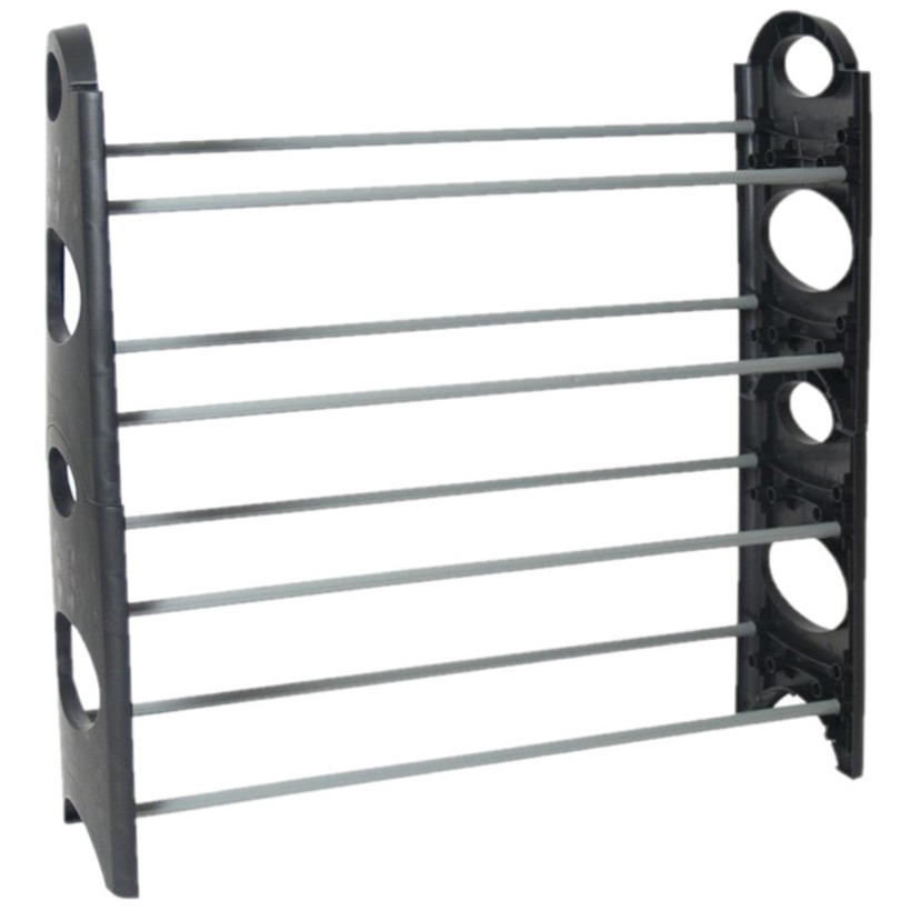 Kunststof stapelbaar schoenenrek/schoenenstandaard 4-laags 20 x 62 x 65 cm zwart/grijs -