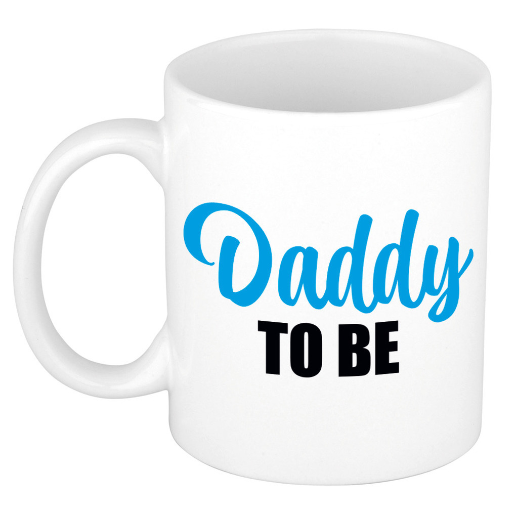 Daddy to be kado mok / beker wit met blauwe letters 300 ml -