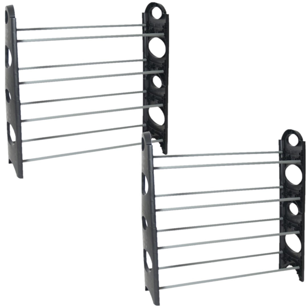 2x stuks kunststof stapelbaar schoenenrek/schoenenstandaard 4-laags 20 x 62 x 65 cm zwart/grijs -