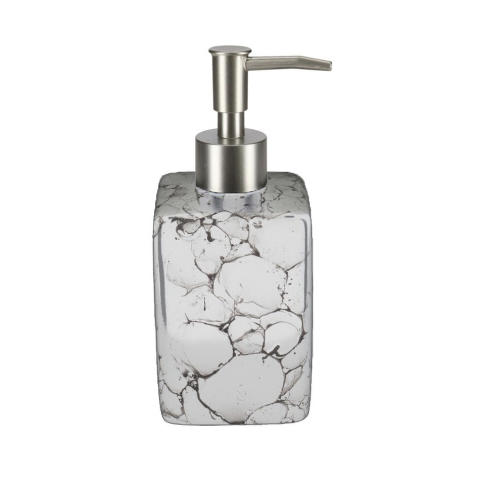Zeeppompje/zeepdispenser wit steen marmerlook 330 ml -