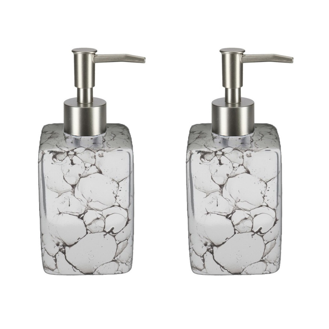 2x stuks zeeppompjes/zeepdispensers wit steen marmerlook 330 ml -