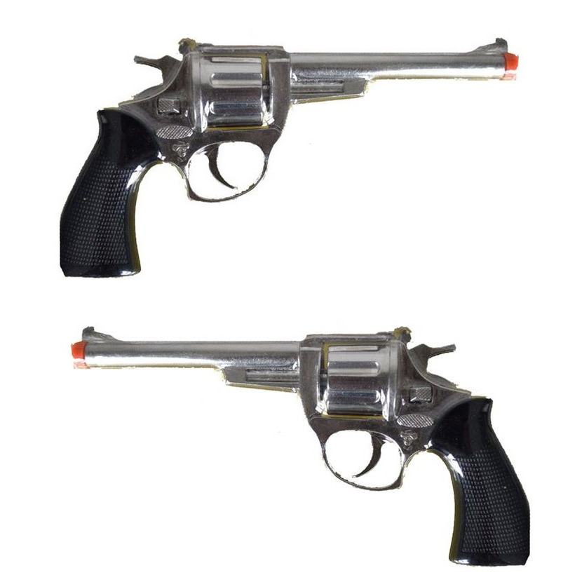 Speelgoed revolver - 2x stuks - 8 schots - metaal - verkleed pistool -
