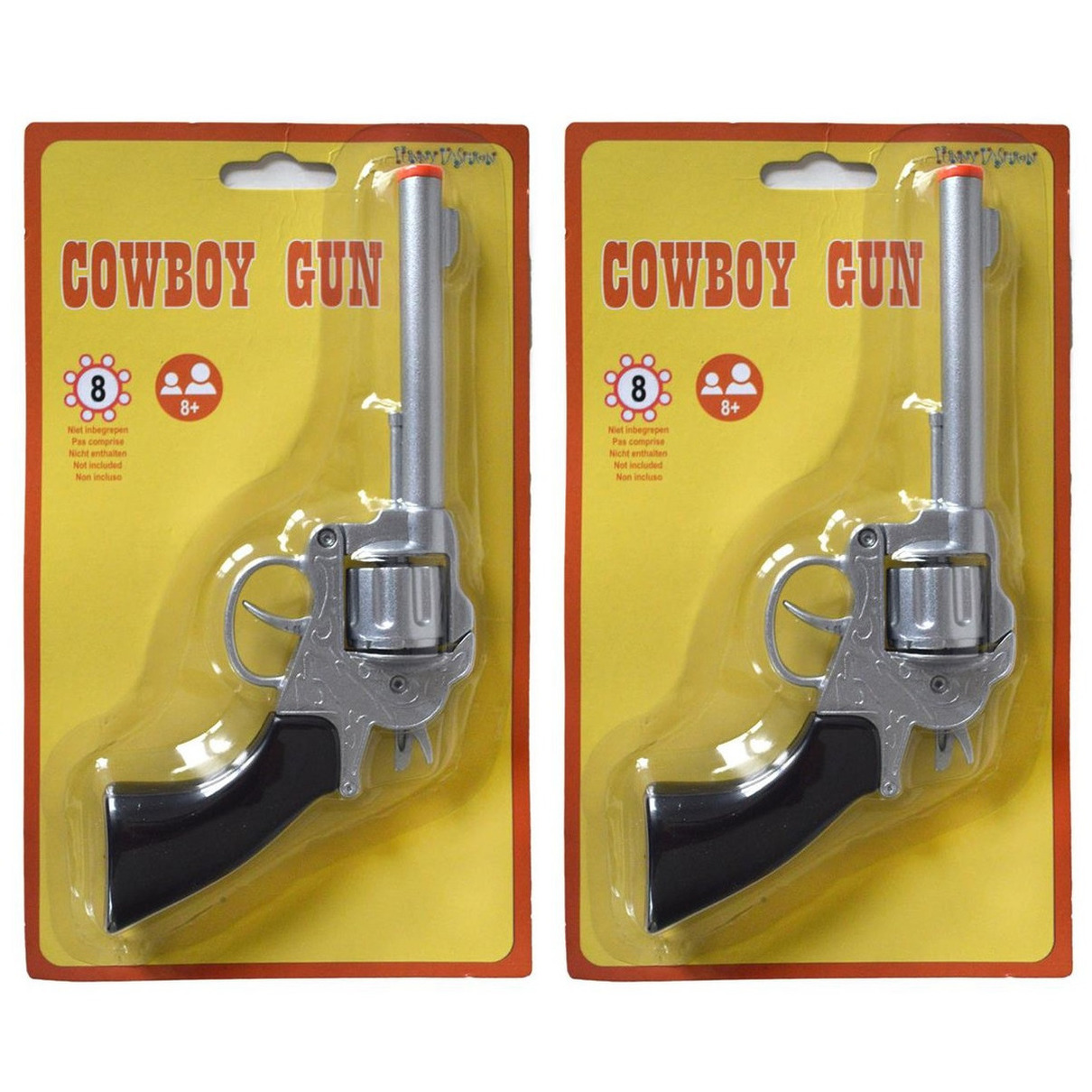 2x stuks verkleed speelgoed revolver/pistool metaal 8 schots -