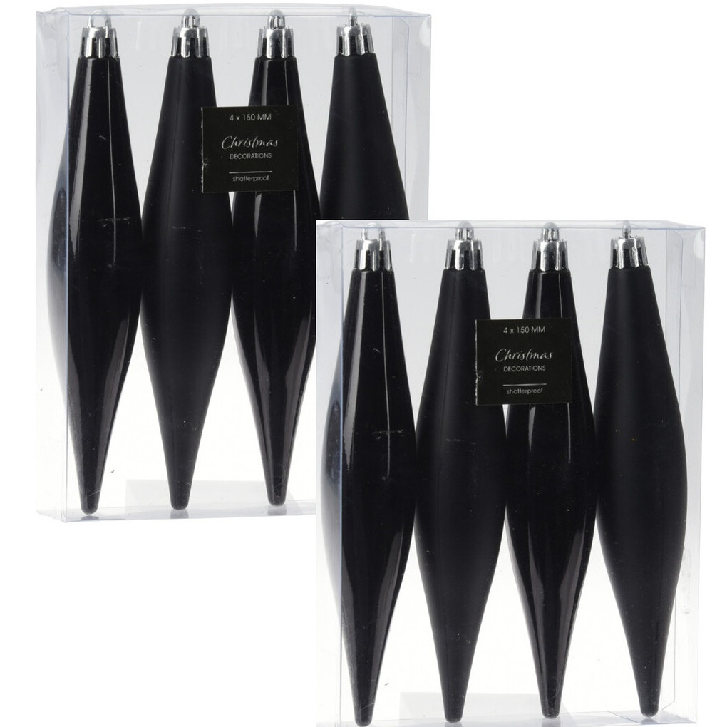 24x stuks kunststof ijspegels kersthangers zwart 15 cm mat/glans -