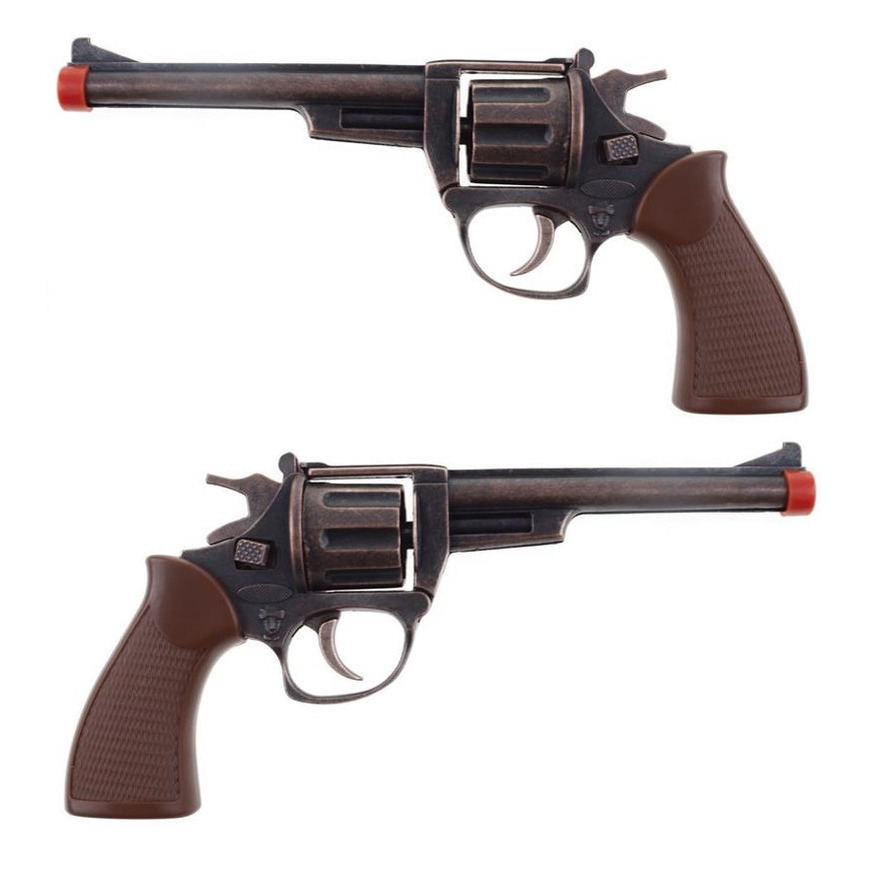 2x stuks verkleed speelgoed revolver/pistool metaal 8 schots -