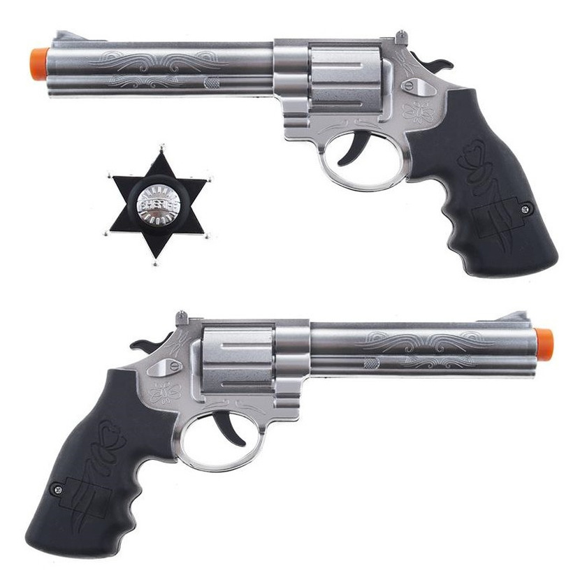 2x stuks verkleed speelgoed revolver/pistool met Sheriff ster kunststof -