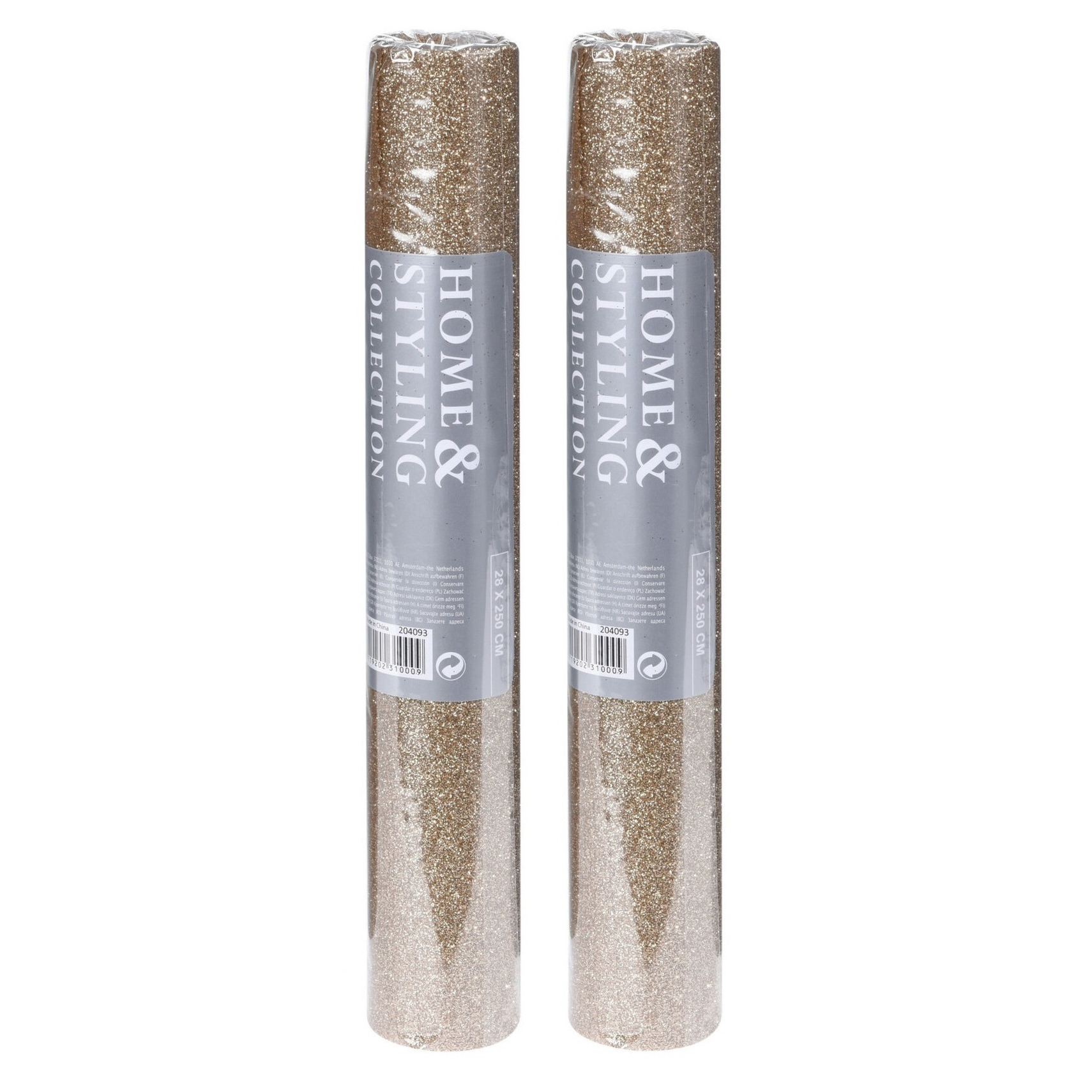 2x stuks decoratie stof/tafellopers champagne glitter 28 x 250 cm -