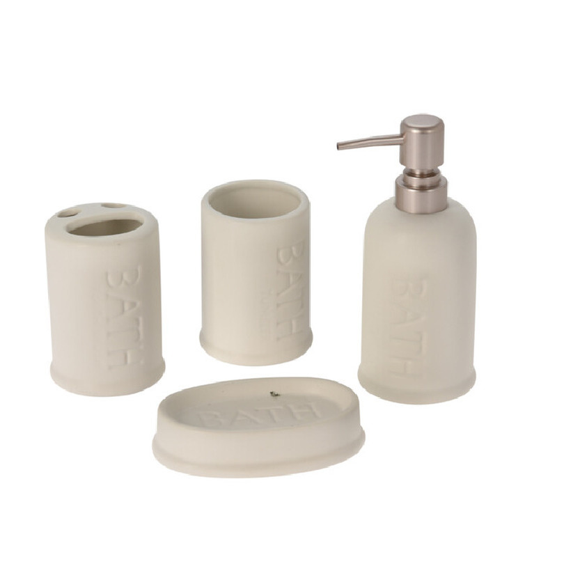 Badkamer/toilet accessoires set polystone 4-delig mat wit -