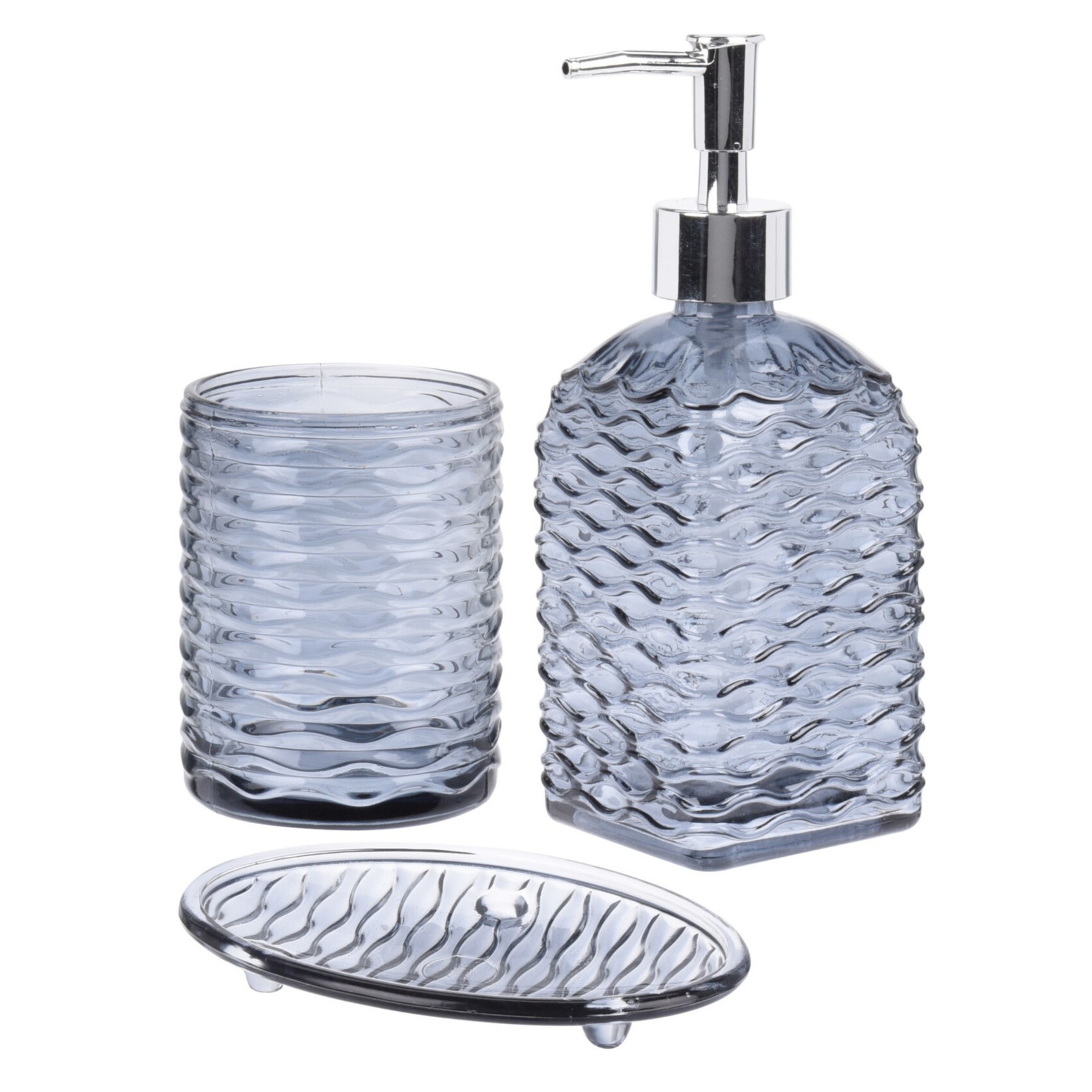 Badkamerset 3-delig transparant blauw/grijs van glas -