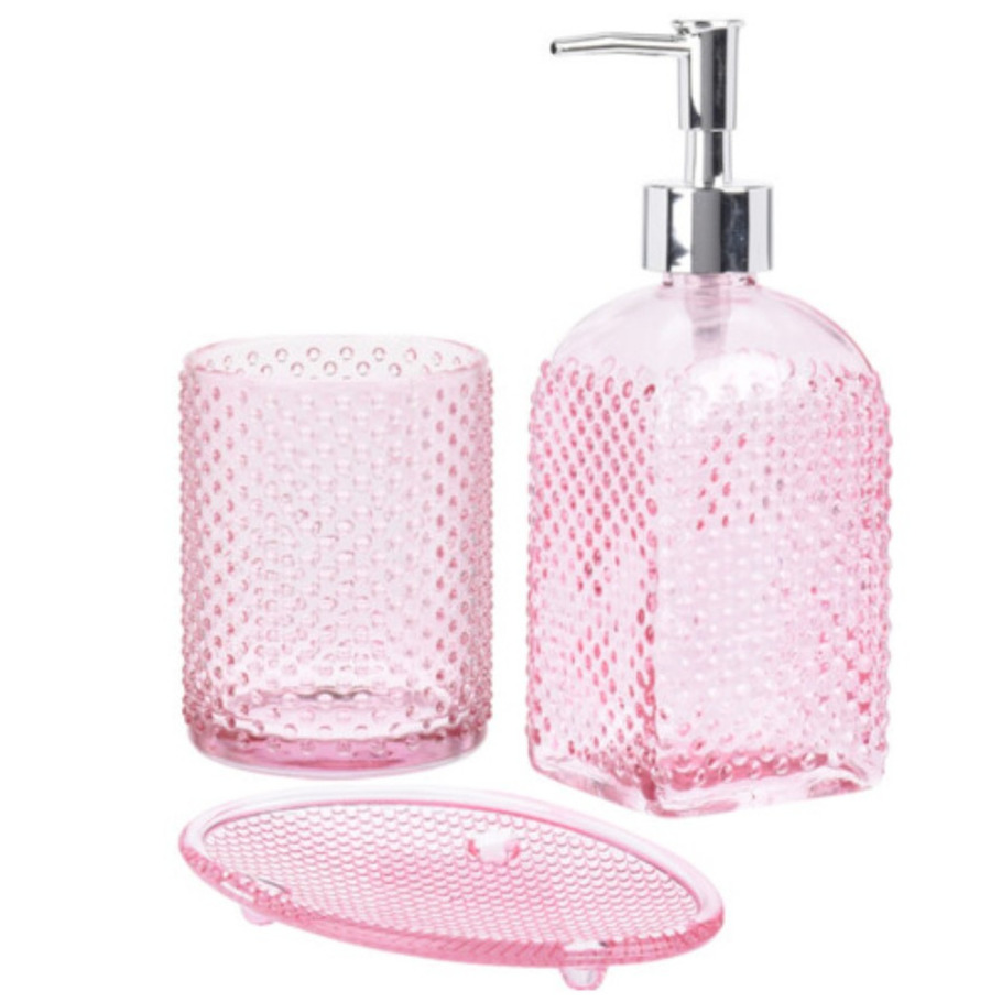 Badkamerset 3-delig transparant roze van glas -
