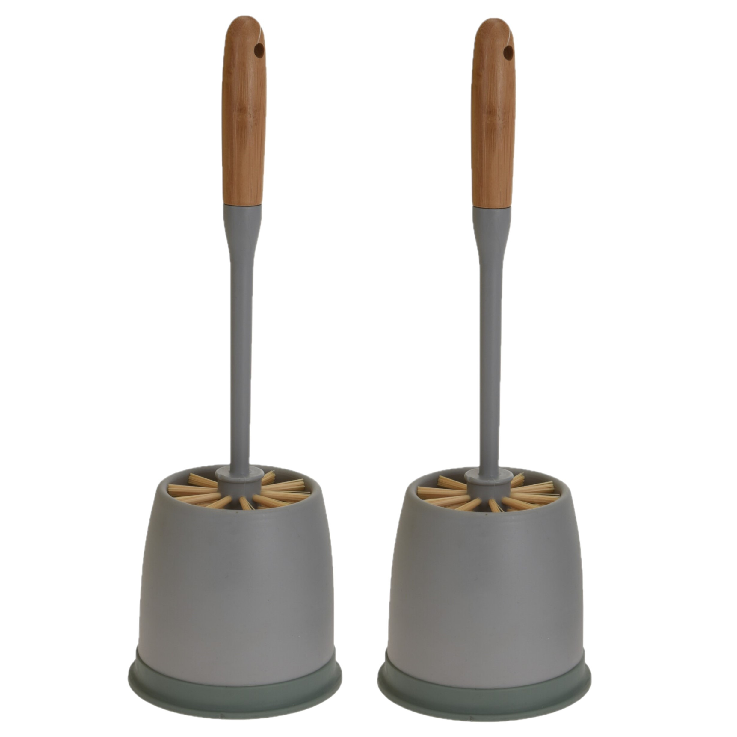 2x stuks toiletborstels grijs met houder kunststof 35 cm -