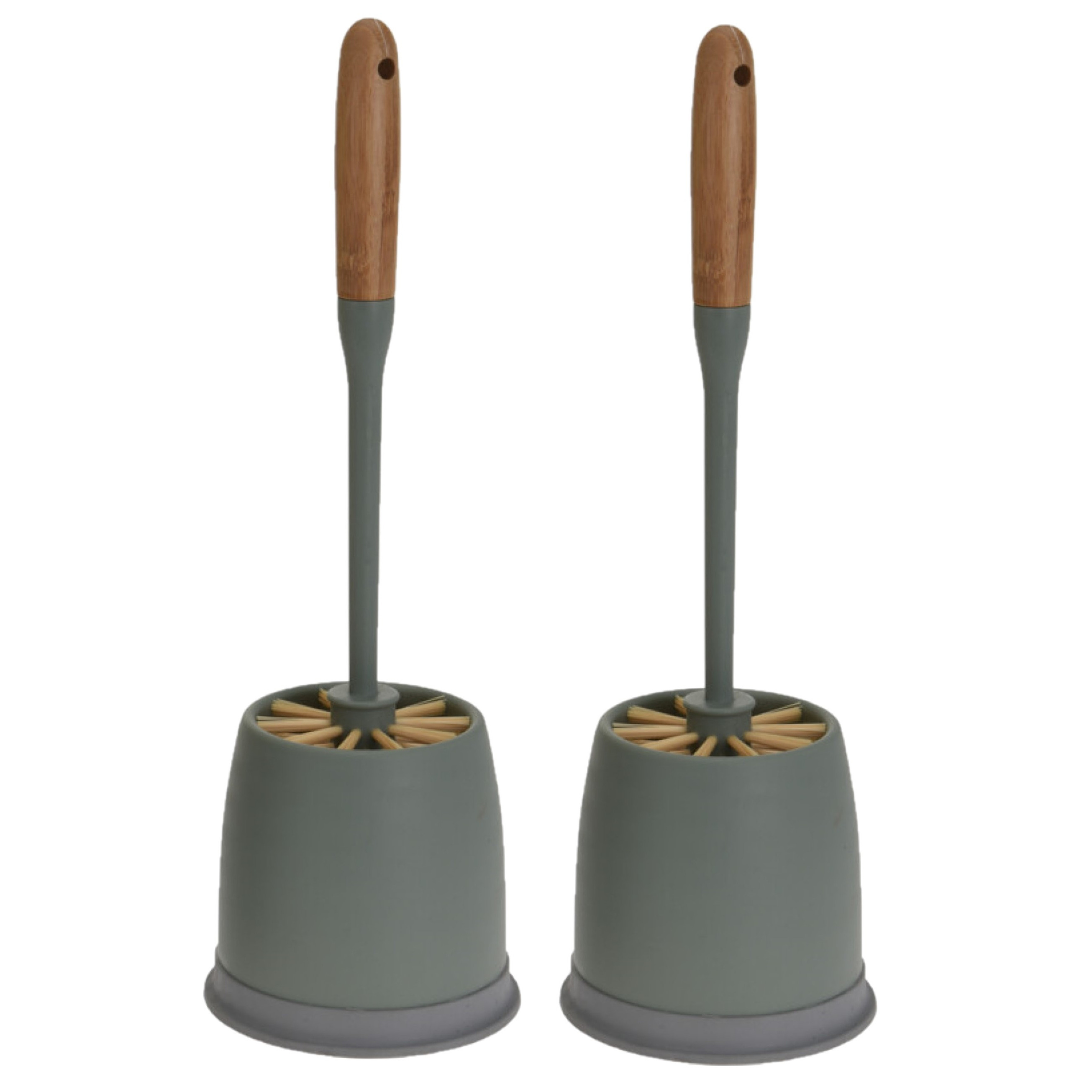 2x stuks toiletborstels donkergroen met houder kunststof 35 cm -