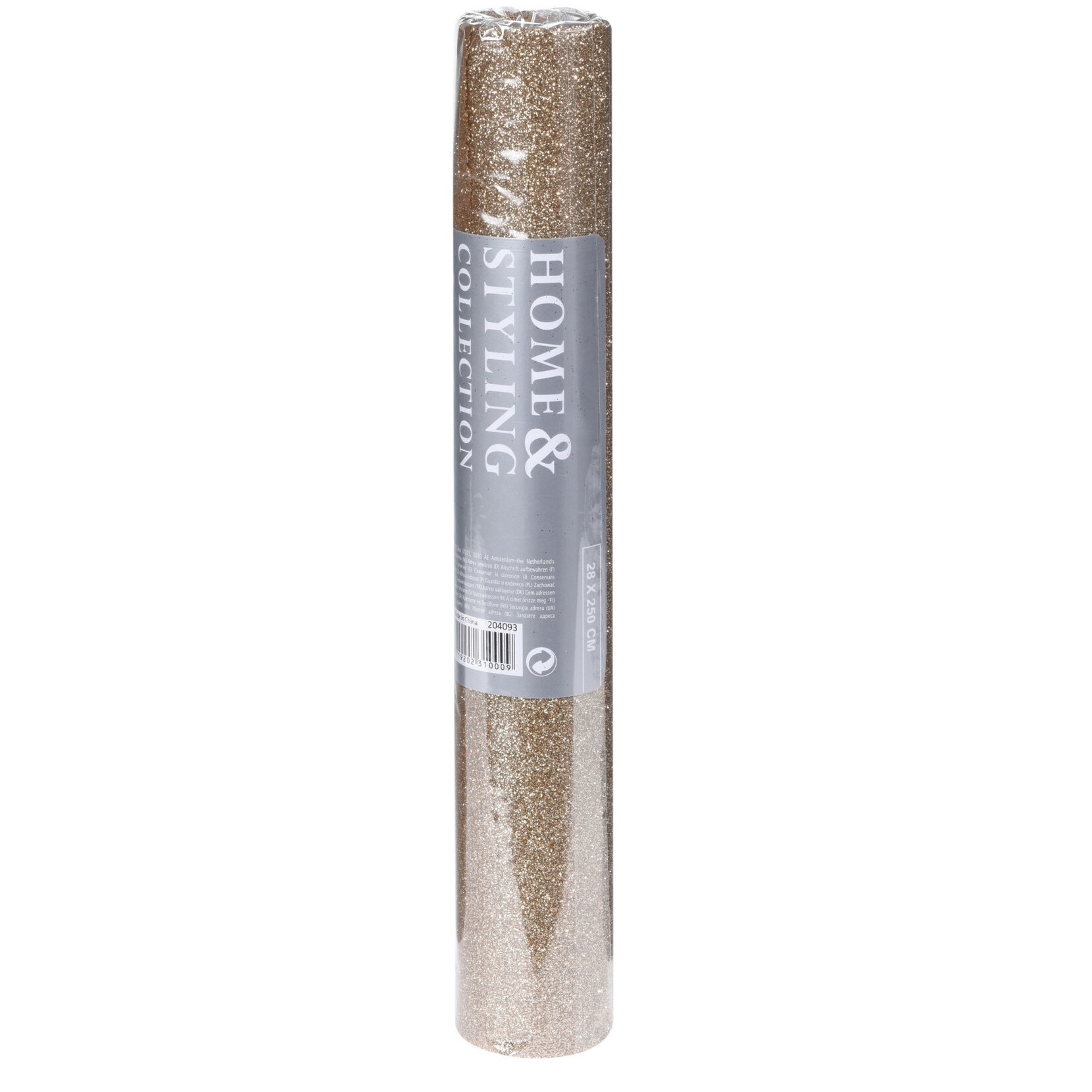 Decoratie stof/tafelloper champagne glitter 28 x 250 cm -