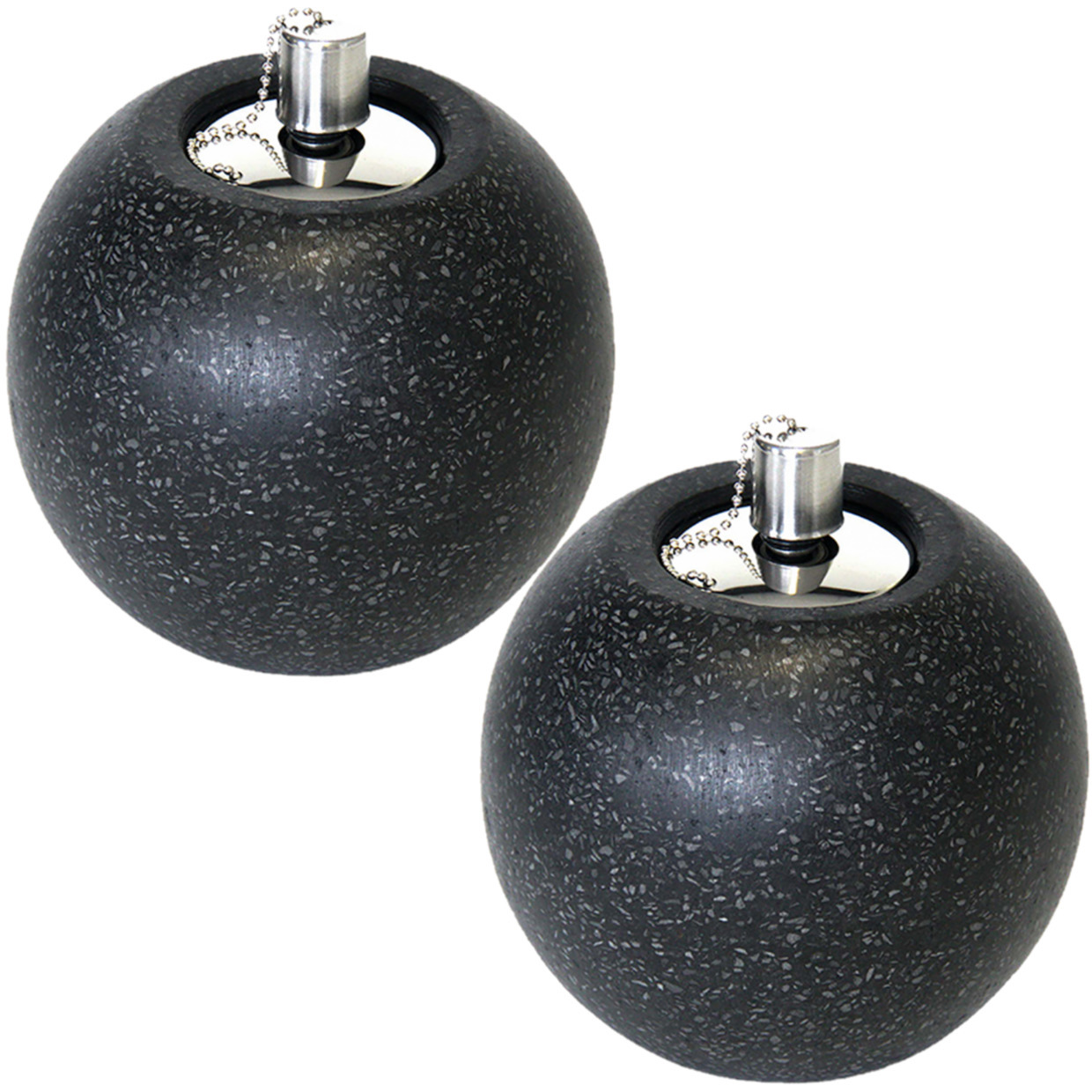 Set van 2x stuks tuimeltoortsen/olielampen zwart Terrazo granito 14 x 16 cm -