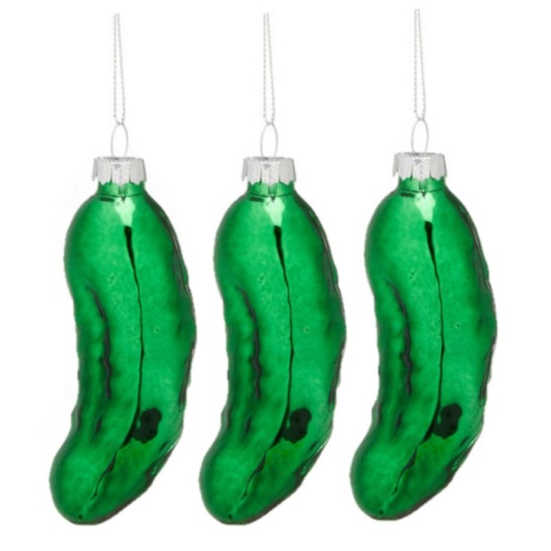 Kersthanger augurk - 6x - groen - 11 cm - glas - kerstornament - augurken figuurtje -