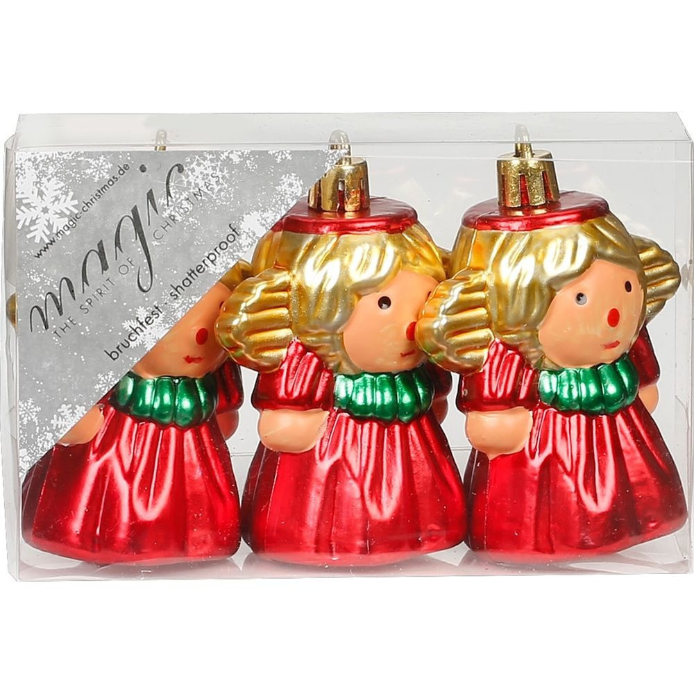 3x stuks kunststof kersthangers engeltjes rood 8 cm kerstornamenten -