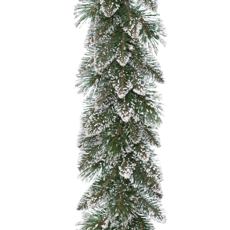 Everlands dennenslinger/guirlande - groen - met sneeuw - 270 cm x 30 cm -