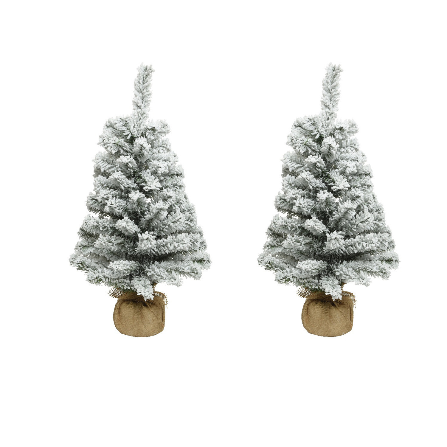 Everlands kunst kerstboom - 2x stuks - H90 cm - met sneeuw - kunstboom - jute zak - Imperial -