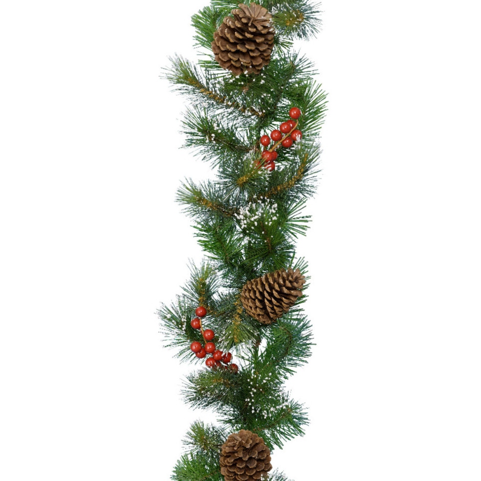Decoris Guirlande - kerstslinger - groen - nepsneeuw en deco - 270 cm -